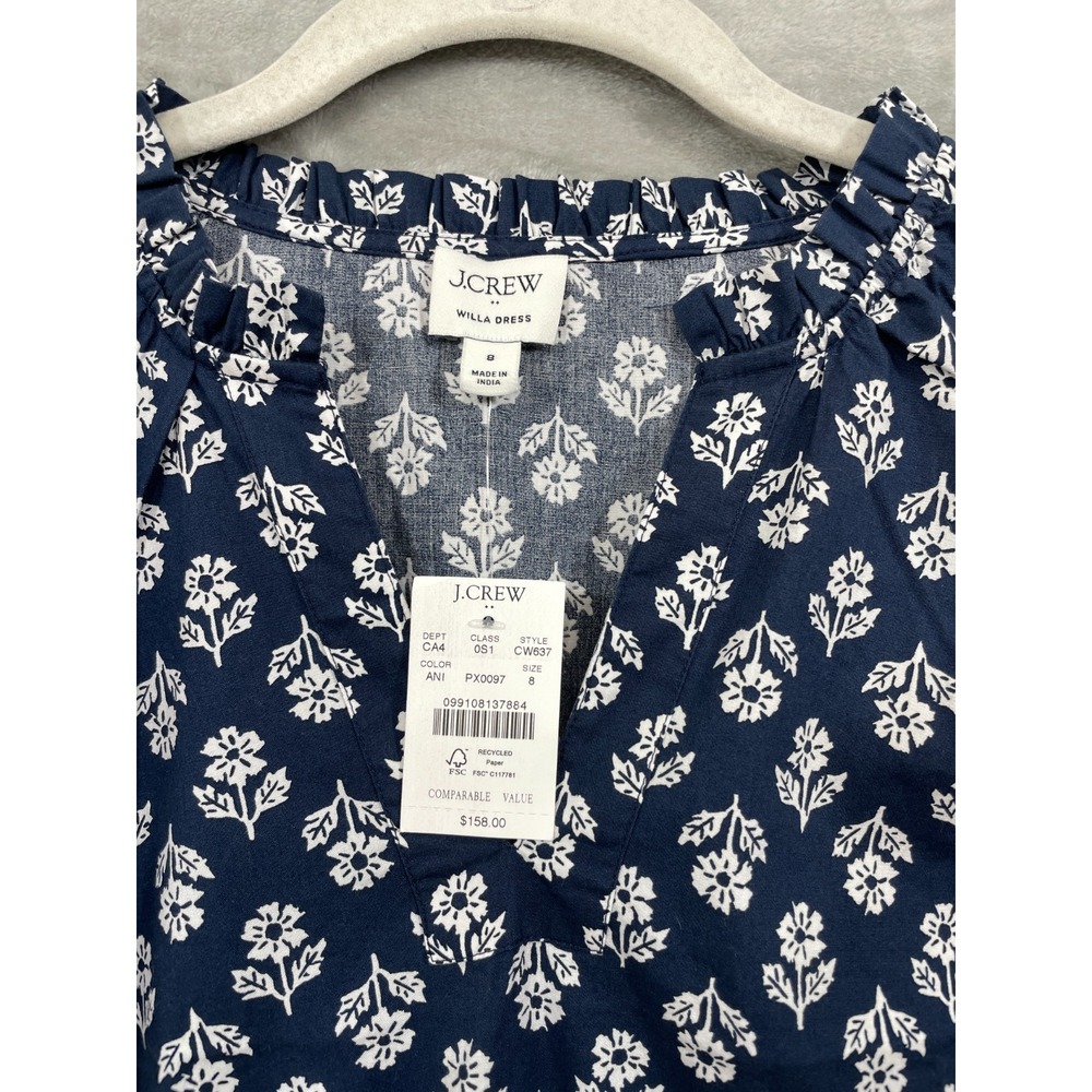 J.Crew Willa Midi Dress Size 8 Navy Blue Floral Tiered Pockets MSRP $158 NWT - Picture 4 of 10